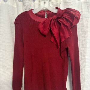 Elegant Red Sweater with Bow Accent